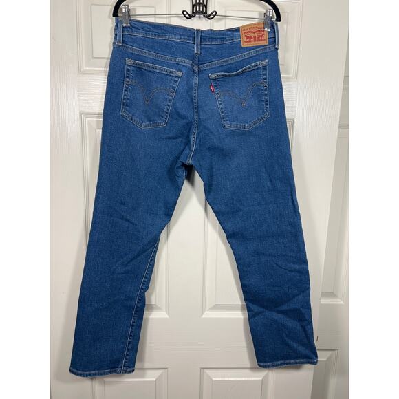 Levi's Wedgie Straight Leg Button Fly High Rise Distressed Knee Denim Jean 32 - Picture 3 of 8